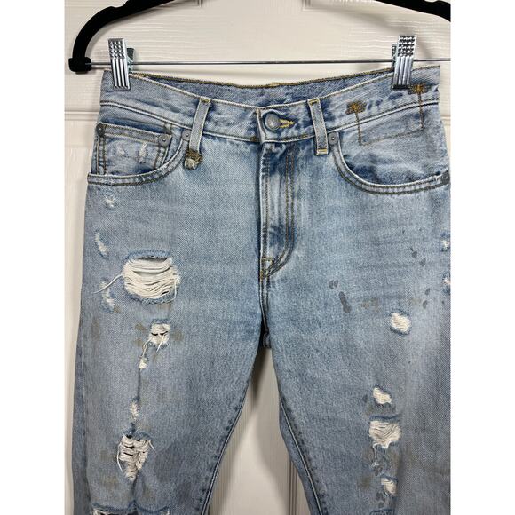 R13 Bowie High Rise Straight Leg Jeans Light Denim Distressed Rutland Grunge - Picture 5 of 13